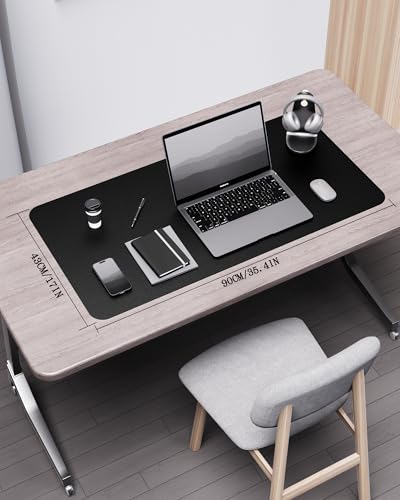 YSAGi Double-Sided Desk Pad, 35.4"x17"Leather Desk Mat, Eco Cork Desk Pad Protector,Large Mouse Pad,Waterproof Desk Blotter for Office/Home(Black) - color: Black+cork, size: 35.4"x17"