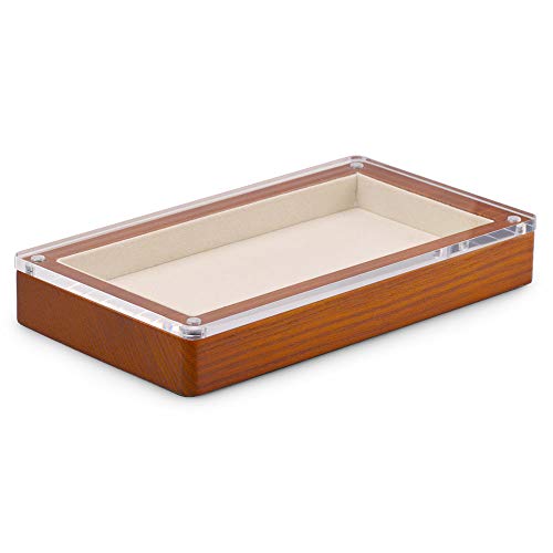 Oirlv Solid Wood Jewelry Tray with Transparent Acrylic Lid Jewelry Organizer Dish Home Organization Accessories Storage Box(Creamy-white) - color: Creamy-whit Flat