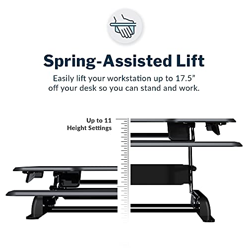 Vari - VariDesk Essential 36 - Two-Tier Standing Desk Converter for Monitor & Accessories - Height Adjustable Sit Stand Desk - Fully Assembled Monitor Riser for Home Office - 36" Wide, Black - size: Essential 36