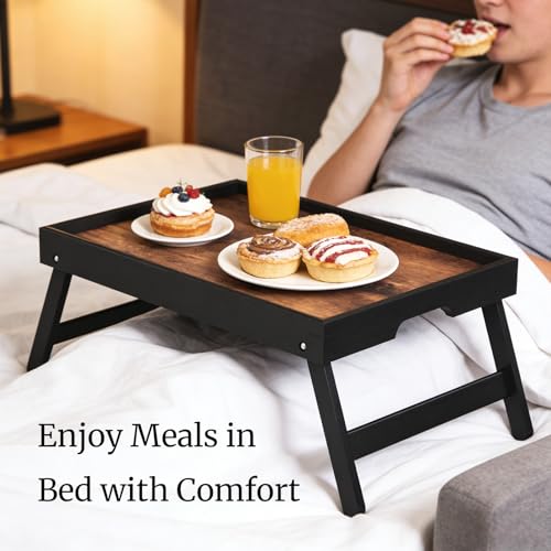 Fibogollo 2 Pack Wooden Bed Tray Table with Folding Legs,Breakfast Trays,Serving Tray for Food and Snack,Laptop Trays for Working