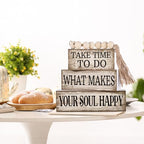 Yuntau 4 Pcs Farmhouse Tabletop Decoration Inspirational Farmhouse Tiered Tray Decor Rustic Retro Wood Bead Garland Take Time to Do What Makes Your Soul Happy Block Centerpiece Sign for Home Shelf - style: Inspirational