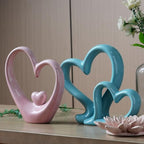 HAUCOZE Double Heart Statue Figurine Love Gifts Decor Modern Sculpture Bookshelf Arts Table Centerpiece Statue Ceramic Crafts 9.5 inch
