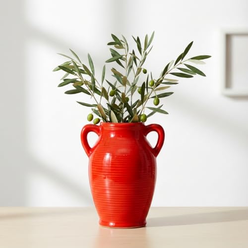 Sunddo Red Flower Vase for Home Decor, Modern Ceramic Vase for Centerpieces, Decorative Vase with 2 Handles, Kitchen, Bedroom, Office, Living Room & Bathroom, Shelf Decor, 8 Inch - color: Red - 8, size: 8 Inch