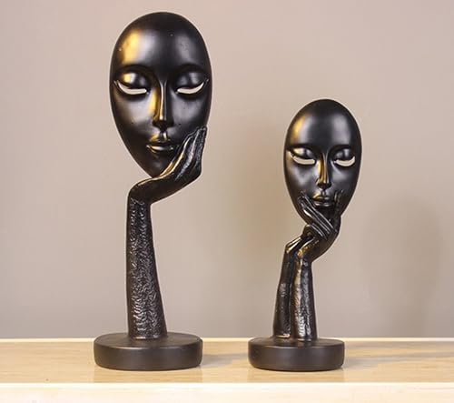 Elegant Abstract Thinking Woman Resin Sculpture - Modern Minimalist Geometric Decor, 7 Colors, 2 Sizes (12" and 15") - Contemporary Art for Living Room and Study (Black 15 inch) - color: Black 15 Inch