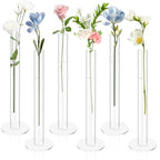 6 Pcs Cylinder Bud Vases for Centerpieces, 7.9" Acrylic Clear Small Tall Slim Flower Vases for Single Rose, Home Aesthetic Wedding Table Decorations for Party Desk Decor