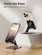Nulaxy 2 Pack Dual Folding Cell Phone Stand, Fully Adjustable Phone Holder for Desk, Compatible with Phone 16 15 14 13 12 11, Nintendo Switch, All Phones, Black - color: Black