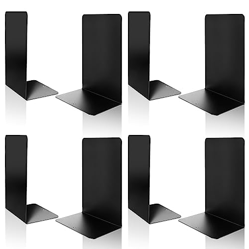 VONDERSO Metal Bookends, 4 Pairs Black Metal Book Ends Heavy Duty for Shelves Decor Home Office, Unique Black Bookends Supports Anti-Slip for Kids - color: Black 4 Pairs