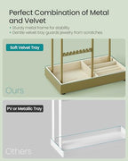 SONGMICS Jewelry Holder, Jewelry Organizer, Jewelry Display Stand with Metal Frame, Velvet Tray, Necklace Earring Bracelet Holder, for Studs, Rings, Gift Idea, Laurel Green UJJS021C02 - color: Laurel Green