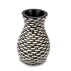 AeraVida Intricate Etched Ovals Mango Wood Vase Dark Brown 6-Inch Handmade Tabletop Flower Holder for Dried or Silk Flowers Rustic Modern Decor Accent for Living Room or Office