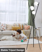 3 Globe Dimmable Tripod Floor Lamp, Mid Century Standing Lamps with 3Pcs 3000K Bulbs Included, Modern Tall Lamp for Living Room Bedroom Office-Black - color: 3 Globe-Black
