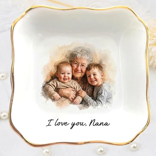 Noni Personalized Mom Photo Jewelry Dish, Custom Ceramic Trinket Tray for Grandma, Birthday Ring Dish Gift, Moms Day Gift from Daughter, Love You Mama Present 3 - color: Style3