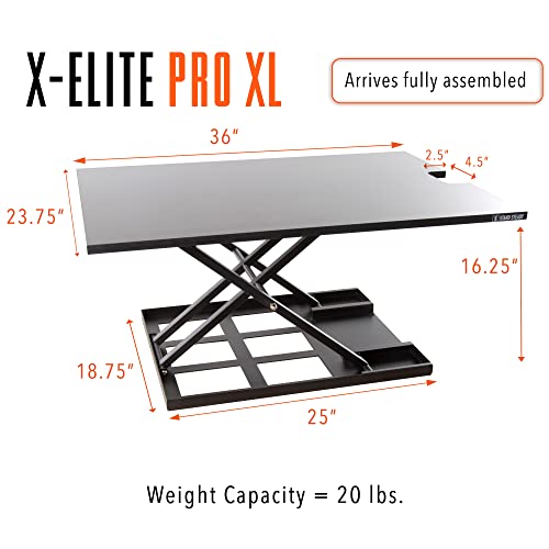 Stand Steady X-Elite Pro XL, Ergonomic Adjustable Height Standing Desk Converter, Extra Large Sit to Stand Laptop Desk Riser, Easily Fits 2 Computer Monitors, Raises Desk Height 7 to 16-inches (Black)