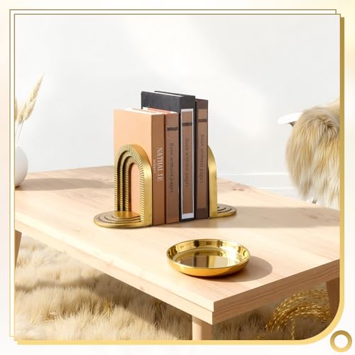Kathfly Vintage Gold Brick Arch Bookends Resin Book Ends for Shelves Heavy Duty Decorative Bookends, Cute Book Stopper Holder Decor for Desk Home Office, Shelf Decoration - style: Brick Arch