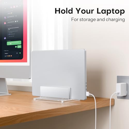 OMOTON Vertical Laptop Stand for Desk, Acrylic Laptop Holder Desktop Clear Adjustable Dock for MacBook Pro Air, HP, All Gaming Laptops up to 17” (Clear, Single Slot) - size: Single-Clear