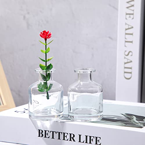 Mimorou 24 Pack Clear Glass Bud Vases Bulk Small Vintage Glass Bottles for Rustic Wedding Centerpieces, Table Decor, Flower Arrangements Mini Floral Vases for Home Party, Reception(2 x 2.8 in) - size: 2 x 2.8 In