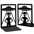 Alien Theme Bookends for Shelves, Spaceships and Aliens Book Ends Decorative Books Desk Organizer Book Stoppers to Hold Books Heavy Duty, Unique Bookshelf Decor for Home Decor - style: Alien