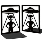 Alien Theme Bookends for Shelves, Spaceships and Aliens Book Ends Decorative Books Desk Organizer Book Stoppers to Hold Books Heavy Duty, Unique Bookshelf Decor for Home Decor - style: Alien