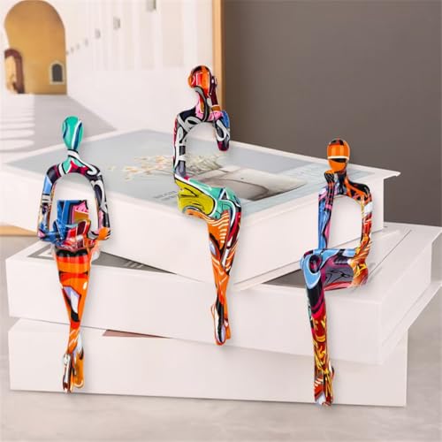 3-Piece Graffiti Abstract Women Thinker Sculptures, Colorful Resin Modern Art Figurines for Home Living Room Office Shelf Table Desk Bookshelf Decor - color: Graffiti B