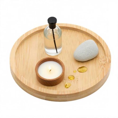 Bamboo Round Tray – 3.7” Outer Diameter, 3.4” Inner Diameter, Reusable Bamboo Plate, Mini Wood Dish for Snacks, Jewelry, Vanity, Candle or Bathroom Decor - style: Round 3.3”