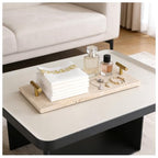 Napkin Holder - Guest Towel Holder for Bathroom - Travertine Stone Paper Towel Holder - Hand Towel Tray with Gold T-Handle(11.8x4.7x1.7 Inchs) - color: Yellow