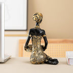 African Sitting Woman Handled Tray Resin Statue Tribal Art Figurine, Multi-Purpose Decorative Bowl Candy Dish Key Holder Jewelry Vanity Tray, Unique Housewarming Gift for Living Room Entryway Office