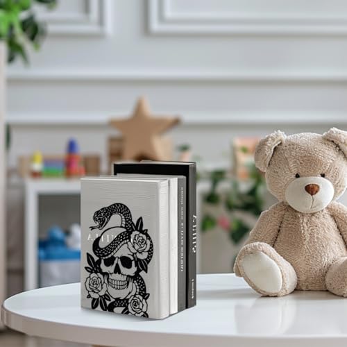 Peacoblue Metal Bookends for Shelves, Modern Decorative Heavy Duty Study Book Support Stoppers for Office, Desk, Shelf, Room 5.3"x4.3"x6.7" Cast Iron Simple Tall Bookends, 1 Pair (Skulls and Snakes) - style: Skulls and Snakes