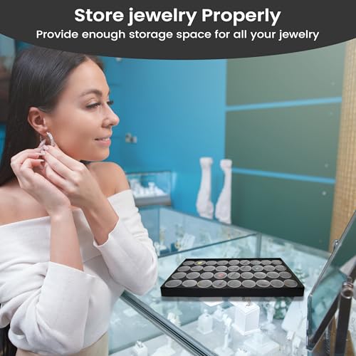 Novel Box Jewelry Display Tray Black Plastic 8.25 x 14.75 x 1 Large Jewelry Tray with 36 Gem Jars Insert | Rectangular Display Trays for Collectibles | Rock Collection Tray | Gem Display Tray - color: 36-Gem Jars Black Foam Liner, size: Plastic Tray: 8.25