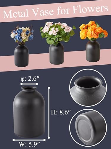 Matte Black Metal Vase, Modern Minimalist Narrow Neck Flower Vase for Home Decor, Table Centerpiece, Artificial Flowers & Floral Arrangements - color: Black