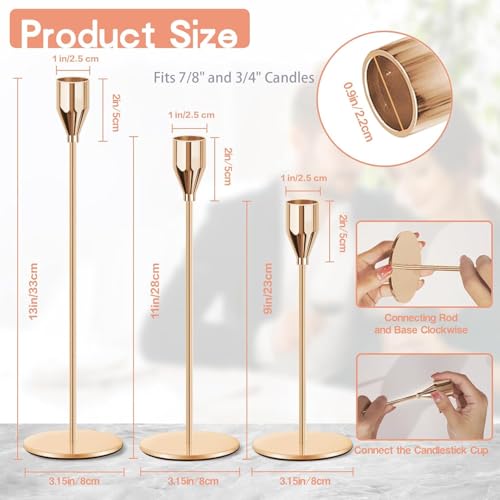 Gold Candle Holders for Taper Candles, FODIENS Set of 12 Metal Candlestick Holders, Decorative Tapered Candle Stick Holder for Wedding Dinning Anniversary Party Table Centerpiece (Gold) - color: Gold