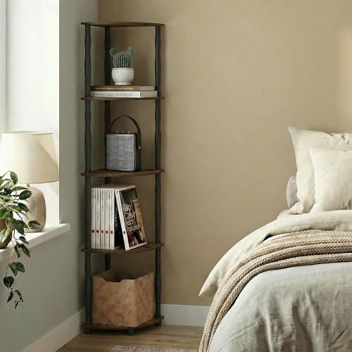 Furinno Turn-N-Tube Storage Shelves, 5-Tier Corner Book Shelf, Standing Corner Shelf, Toolless Open Shelves, Classic Tubes, for Organization and Storage, Living Room, Home Office, Amber Pine - color: Amber Pine/Black, size: 5-Tier Classic Tube