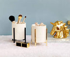 Gold Pencil Cup Sturdy Metal Frame With White Ceramic Pen Holder For Desks and kitchen Appliance Holders - color: White gold, size: H 4.8''