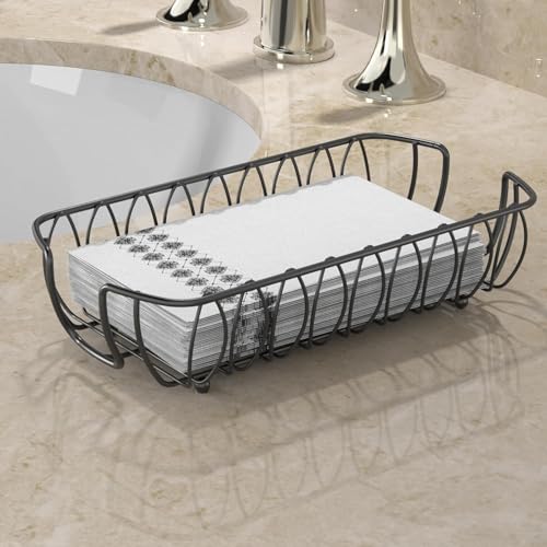 Black Guest Towel Holder Tray for Bathroom – Napkin Organizer for Disposable Paper Towels, Hand Towel Rack for Countertop, Modern Holder for Guest Bathroom Essentials and Powder Room - color: K - Black Napkin Holder for Bathroom, size: Guest Towel Holder