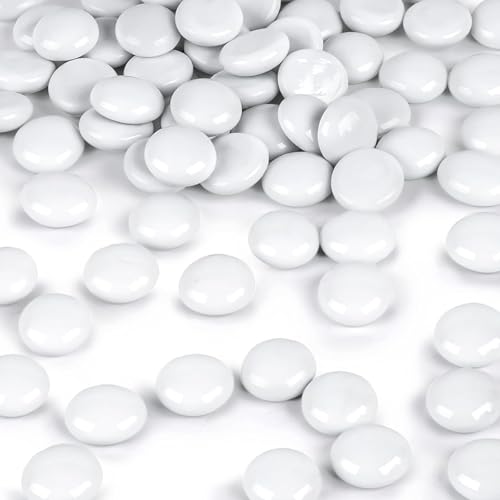 DomeStar 2LB White Flat Glass Marbles, Decorative Marbles for Vases Aquarium Pebbles Fish Tank Rocks Vase Fillers DIY Crafts Table Scatter Decor - color: White