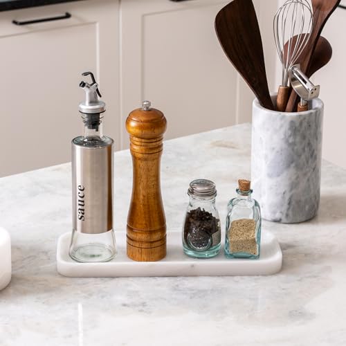 Koville Marble Tray, 12"x4" Marble Vanity Tray for Bathroom Kitchen Countertop Sink, Natural Stone Tray for Home Decor, Decorative Rectangular Narrow Catchall Tray for Jewelry(Namibia Bianco) - color: Namibia Bianco, size: 12" x 4" x 0.7"