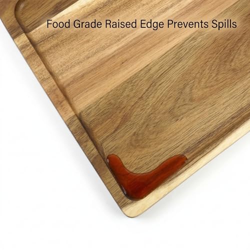 2 PCS Solid Acacia Wood Serving Trays Rectangular Wooden Serving Platters Natural Wooden Boards for Bar Coffee Party 13.5 * 9.5 inch (13.5 * 9.5)