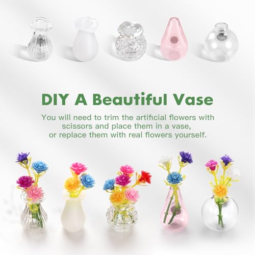 5 Pack Mini Vase Magnets for Fridge, Mini Glass Vase Magnets,3D Tiny Pot Vases Magnet for Kitchen Refrigerator Locker Office Decoration with Artificial Flowers - size: Style B-5pcs