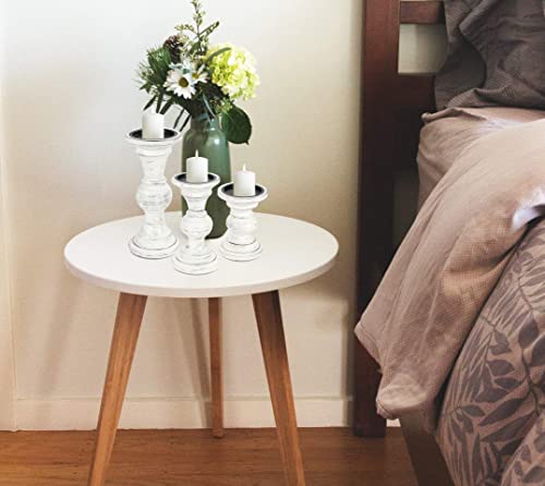 Candle Stands Wooden for Pillar Candles,Rounded Turned Colums, Sustainable Woods, Country Style, Ideal for Reiki, Aromatherapy, Votive Candle Gardens Home décor - 10,8,6 Inch Set of 3 - Antique White - color: Antique White, size: 10,8,6 Inch Mid Rib