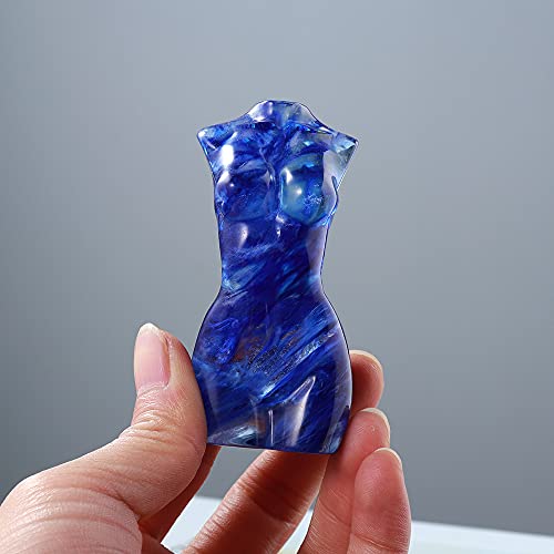 Natural Artificial Blue Crystal Female Model Figurine Hand Carved Body Sculpture Statue Gemstone Small Figurine Reiki 3 Inch Home Office Decor Ornaments 100-150 Grams - color: Artificial Blue Crystal