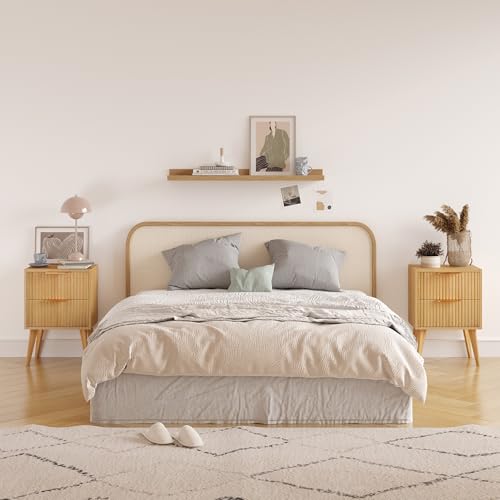 YAUKOMEL Fluted Nightstand,Small Bedside Table,Natural Wood Night Stand,Light Wood Side Table with Solid Wood Legs,End Table for Bedroom,Small Space 11.8" D x 15.7" W x 22.8" H Natural CTG55Y - color: Natural, style: Fluted Style