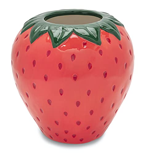 ban.do Vintage Inspired Strawberry Vase, Decorative Ceramic Vase, Large Flower Vase, Unique Strawberry Decor for Home/Kitchen/Office - color: Strawberry