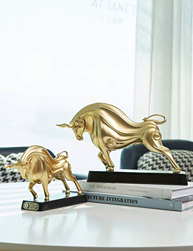 HAUCOZE Wall Street Bull Statue Animal Sculpture Lucky Figurine Gift Modern Home Decor Art for Living Room Gold Polyresin 12 Inch - color: Gold, size: Large