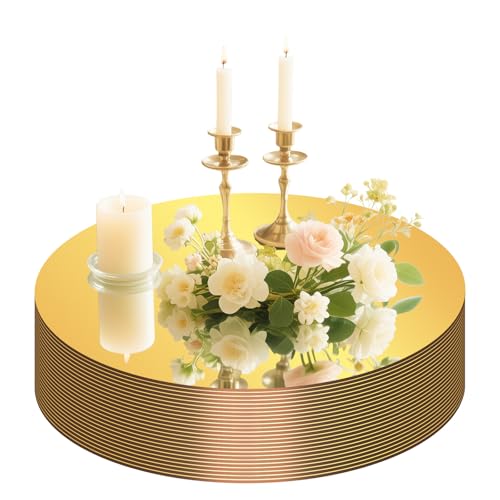 24PCS Gold Round Mirror Plates for Centerpieces, 6" Flat Gold Circle Mirror Trays for Table Decor, Acrylic Mirror Candle Plates for Table Centerpieces, Wedding Party Event Decorations, Home Decor - size: 6 Inch