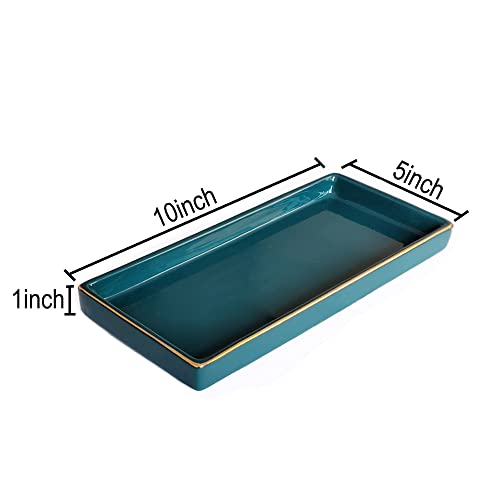 10 x 5 Ceramic Bathroom Tray for Countertop, Decorative Vanity Tray for Dresser Tops, Small Rectangular Trays for Perfume, Candle, Jewelry, Cosmetics (Green) - color: Green