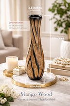 AeraVida Beautifully Hand Carved Etched Dark Brown Mango Tree Wood Vase | 14 inch | Classic Flower Vase
