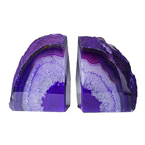 AMOYSTONE Purple Agate Bookends, Heavy Weight Decorative Book Ends for Shelves, Agate Stone Stopper 6-8 LBS for Heavy Books,Perfect for Home and Office Decor - color: Purple, size: 6-8 Pounds