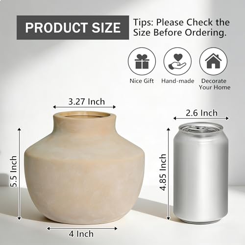 Ceramic Flower Vase, 5.5 Inch Off-White Farmhouse Vase, Handcrafted Weathered Pottery Vase, Small Flower Vase for Home Decor, Living Room, Table, Shelf - color: 5.5"h-off White
