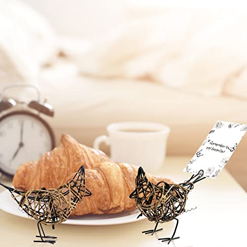 Natural Rattan Bird Sculptures Set of 2 - Christmas Ornament - Handwoven Metal Wire Figurine Table Decor, Rustic Farmhouse Accent with Memo Clip & (6x5.5x2.3in) - color: Coffee2