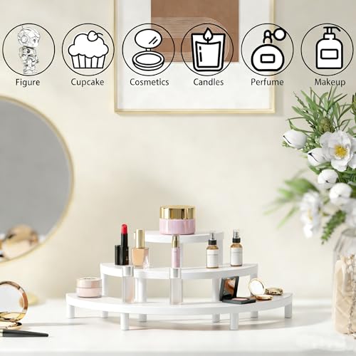 3 Tier Risers Display Stand,Wooden Cupcake Holder Stand,Rustic Cologne and Perfume Organizer for Women,Dessert Table Display Set for Party (White) - color: White