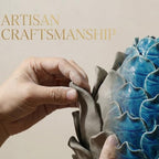Blue Ceramic Artichoke Statue - Unique Artisanal Decorative Sculpture, Decor for Living Room, Office, Bookshelf