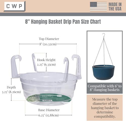 Curtis Wagner Plastics Hanging Basket Drip Pans (5-Pack) | Clear, Round (Diameter = 6.25" Base, 8" Top, 3.5" Depth) Hanging Plant Tray Saucer with Built-in Hooks & Water Catcher for Indoor & Outdoor - color: Hanging, size: 6.25"